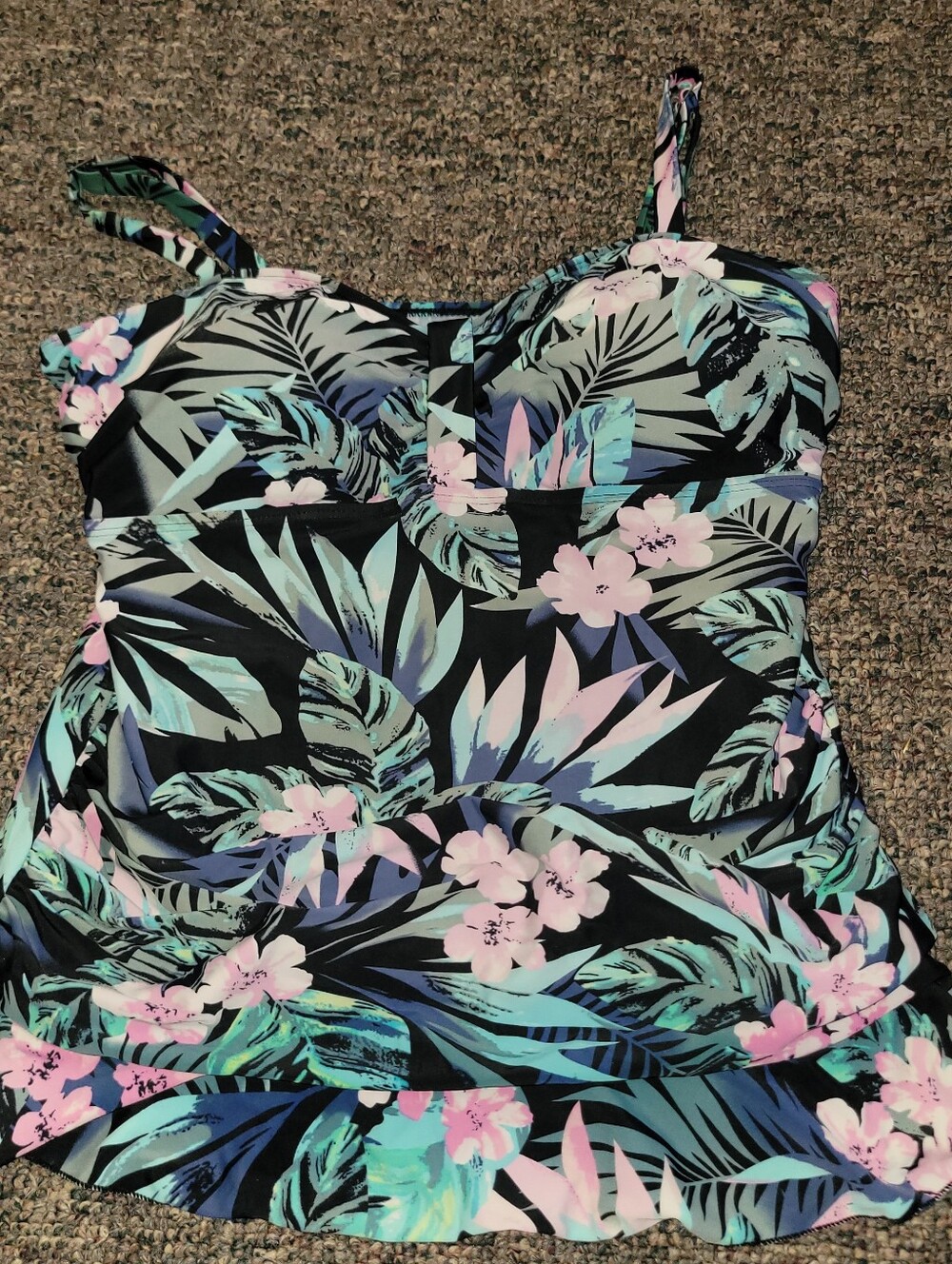 🛑Floral Tropical Tankini Swim Top in Black and Pastel